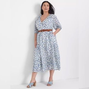 Lane Bryant NWT Puff-Sleeve Tuck-Detail Midi Dress
